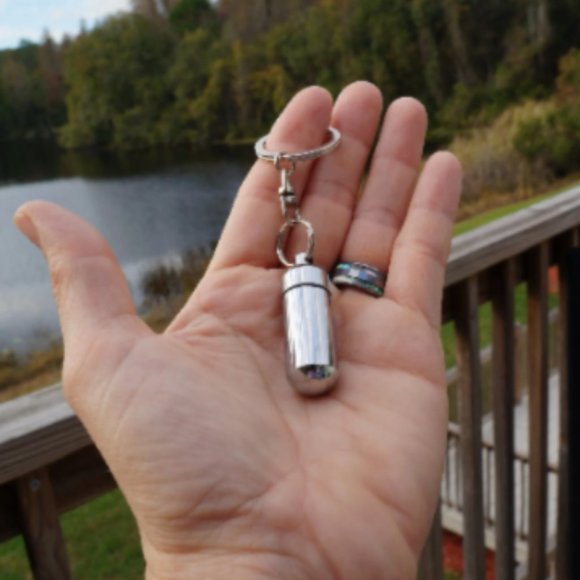 Brushed Silver Gone Fishin' Cremation Urn Keychain - Picture 3 of 4